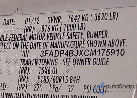 2012 Ford Fiesta Se from USA, damaged, VIN 3FADP4BJXCM175910